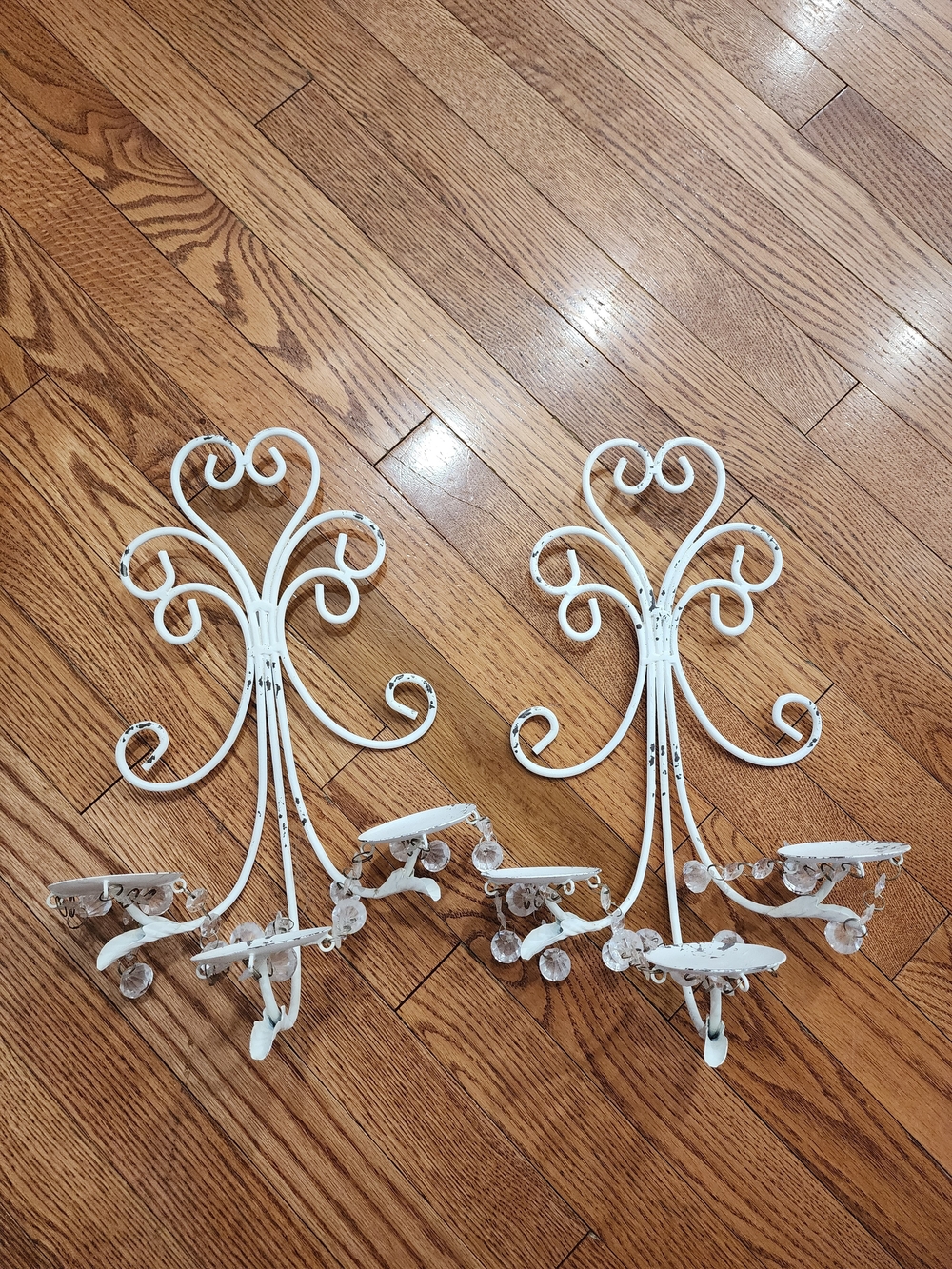 White Decorative Metal Wall Sconces with Crystal Drops